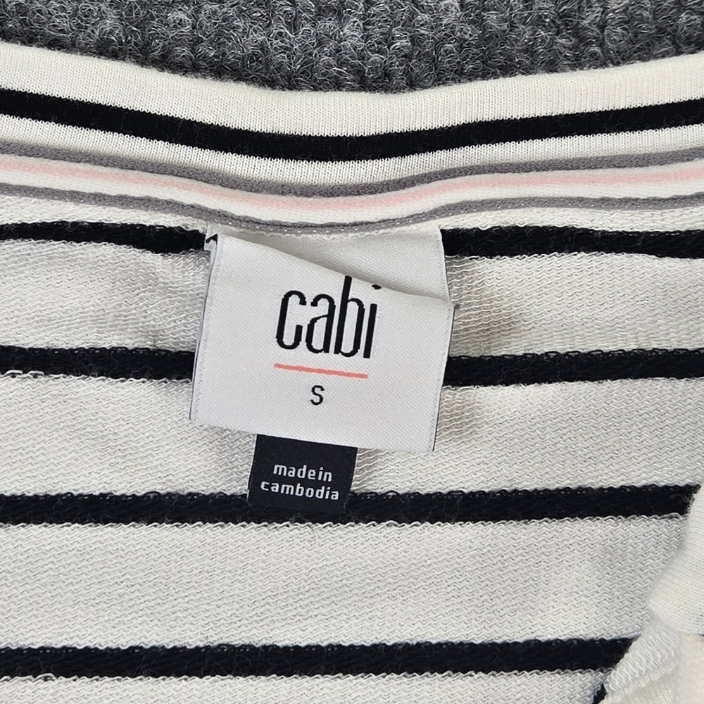 Cabi Top Womens Small White Black Striped V-Neck Drawstring 5746 - Picture 2 of 8